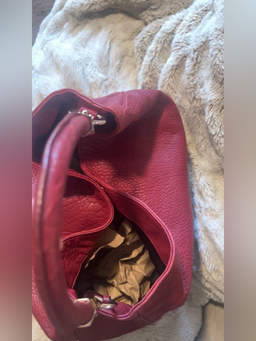 NEW | Yves Saint Laurent | Plush Red Crimson Leather Shoulder Handbag Women’s - Picture 6 of 15